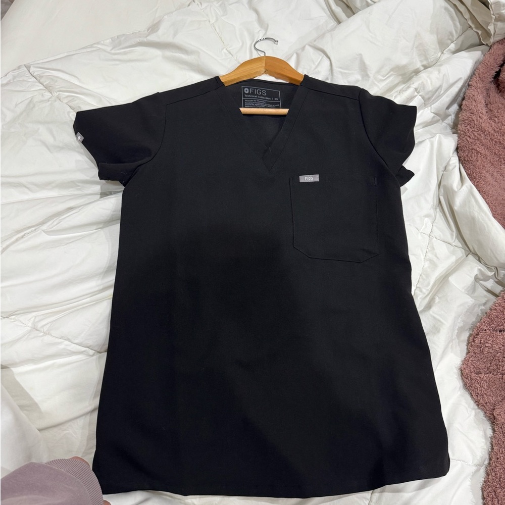 Figs Jet Black V-Neck Scrub Top